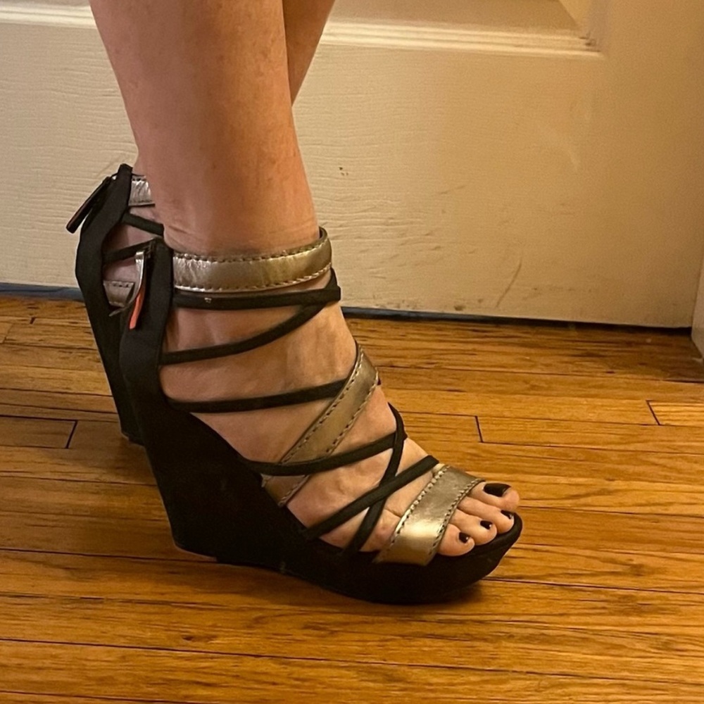 Chic Black and Silver Strappy Heels